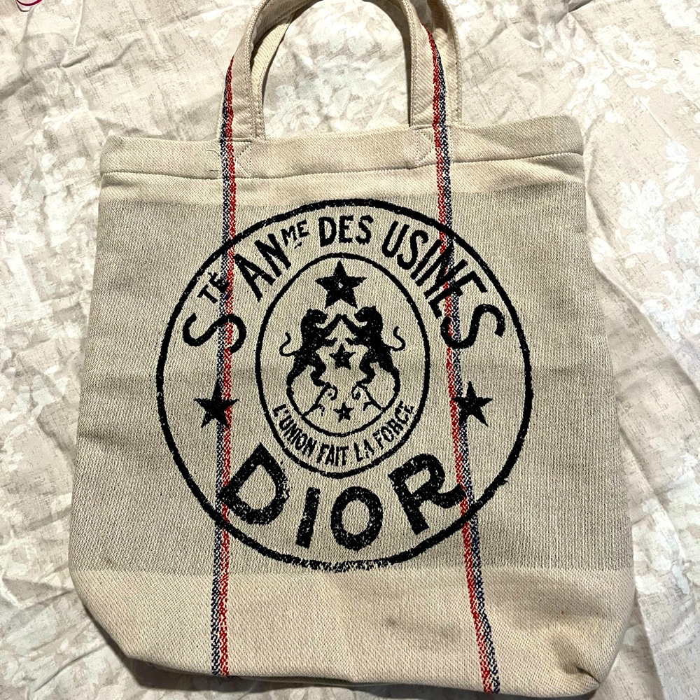 Christian Dior Beige Canvas L'Union Fait La Force Tote Bag